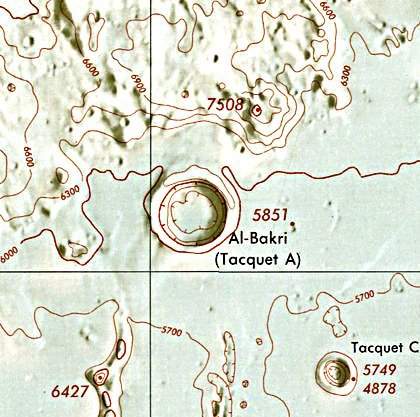 Historischer Kartenauschnitt mit Höhenangaben des Lunar and Planetary Institute
