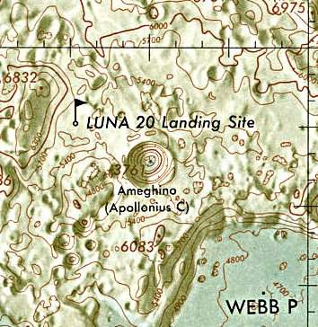 Historischer Kartenauschnitt mit Höhenangaben des Lunar and Planetary Institute