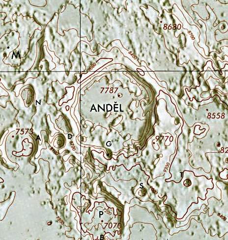 Historischer Kartenauschnitt mit Höhenangaben des Lunar and Planetary Institute