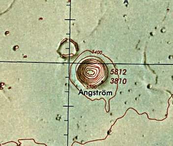 Historischer Kartenauschnitt mit Höhenangaben des Lunar and Planetary Institute