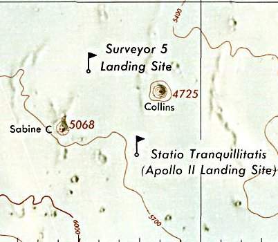 Historischer Kartenauschnitt mit Höhenangaben des Lunar and Planetary Institute