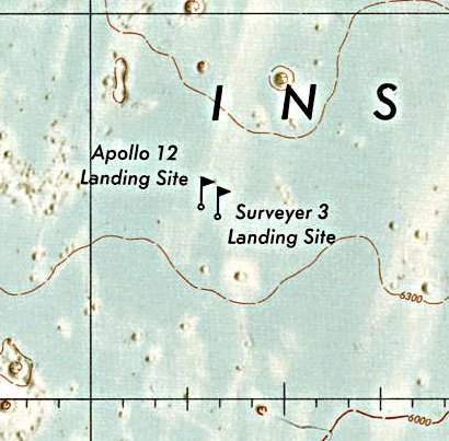 Historischer Kartenauschnitt mit Höhenangaben des Lunar and Planetary Institute