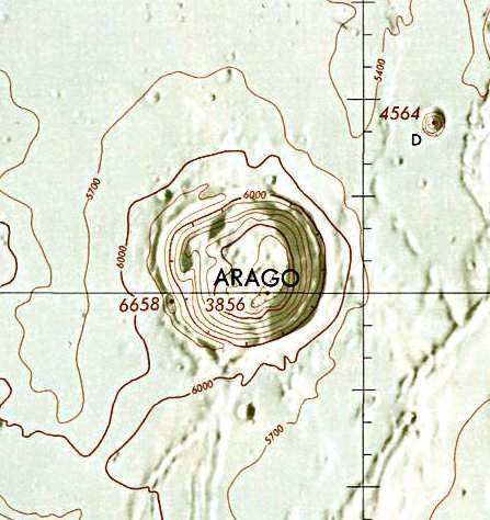 Historischer Kartenauschnitt mit Höhenangaben des Lunar and Planetary Institute