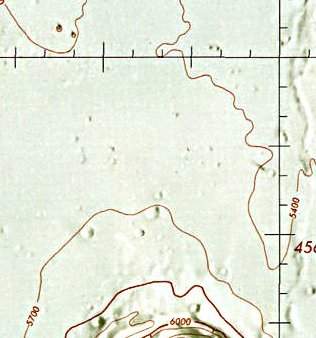 Historischer Kartenauschnitt mit Höhenangaben des Lunar and Planetary Institute