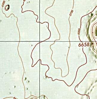 Historischer Kartenauschnitt mit Höhenangaben des Lunar and Planetary Institute