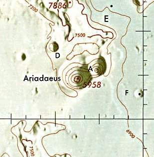 Historischer Kartenauschnitt mit Höhenangaben des Lunar and Planetary Institute