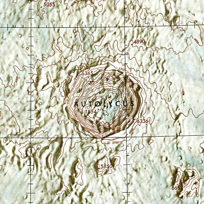 Historischer Kartenauschnitt mit Höhenangaben des Lunar and Planetary Institute