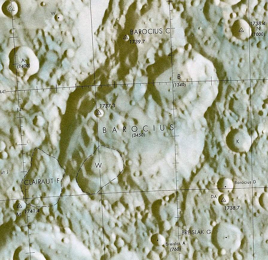 Historischer Kartenauschnitt mit Höhenangaben des Lunar and Planetary Institute