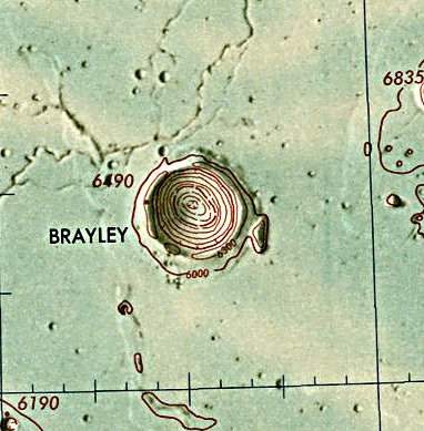 Historischer Kartenauschnitt mit Höhenangaben des Lunar and Planetary Institute