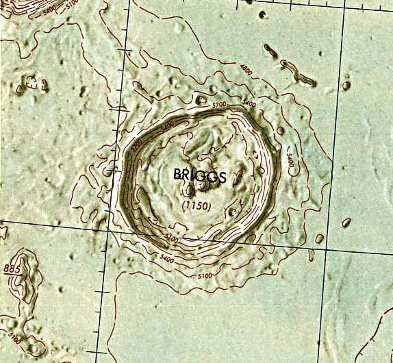 Historischer Kartenauschnitt mit Höhenangaben des Lunar and Planetary Institute
