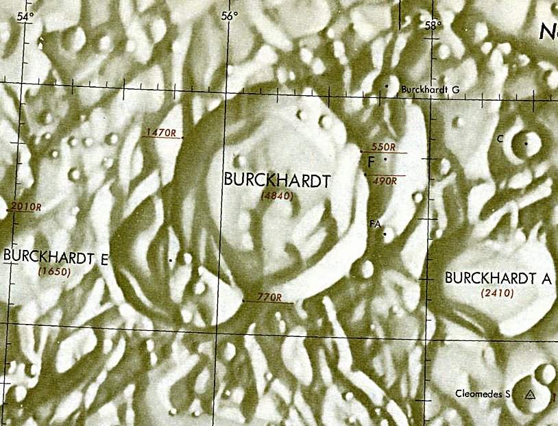 Historischer Kartenauschnitt mit Höhenangaben des Lunar and Planetary Institute