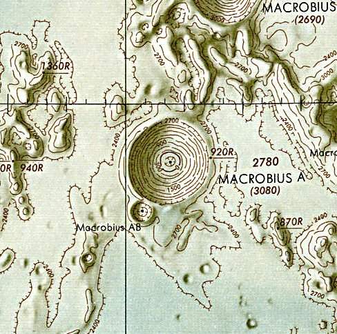 Historischer Kartenauschnitt mit Höhenangaben des Lunar and Planetary Institute