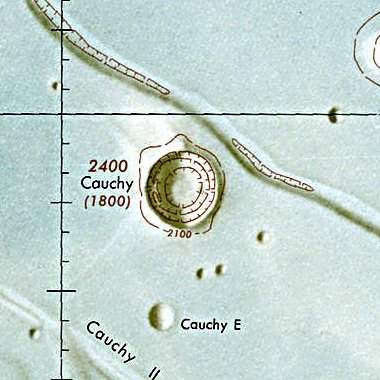 Historischer Kartenauschnitt mit Höhenangaben des Lunar and Planetary Institute
