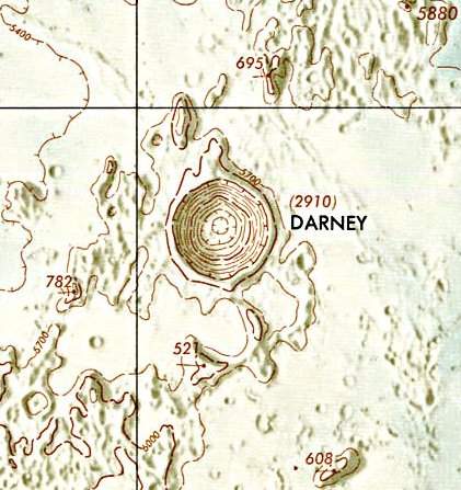 Historischer Kartenauschnitt mit Höhenangaben des Lunar and Planetary Institute