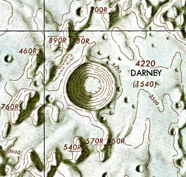 Historischer Kartenauschnitt mit Höhenangaben des Lunar and Planetary Institute