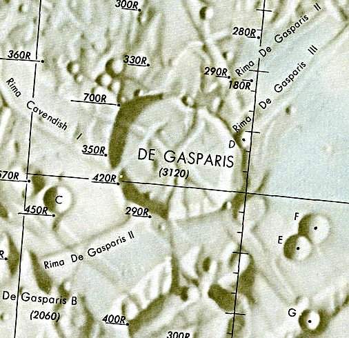 Historischer Kartenauschnitt mit Höhenangaben des Lunar and Planetary Institute