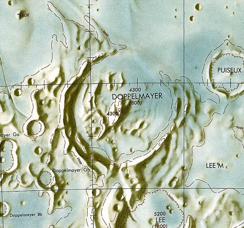Historischer Kartenauschnitt mit Höhenangaben des Lunar and Planetary Institute