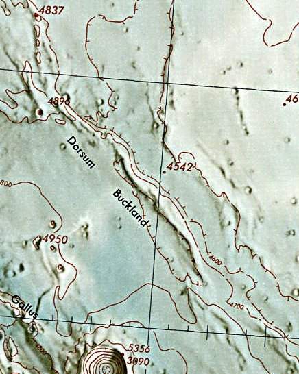 Historischer Kartenauschnitt mit Höhenangaben des Lunar and Planetary Institute