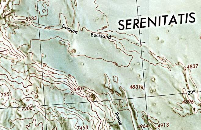 Historischer Kartenauschnitt mit Höhenangaben des Lunar and Planetary Institute