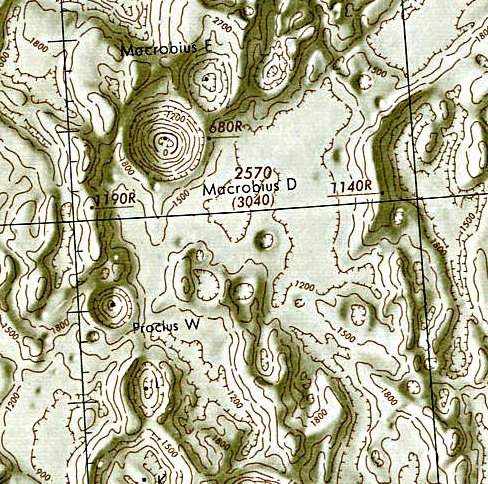 Historischer Kartenauschnitt mit Höhenangaben des Lunar and Planetary Institute