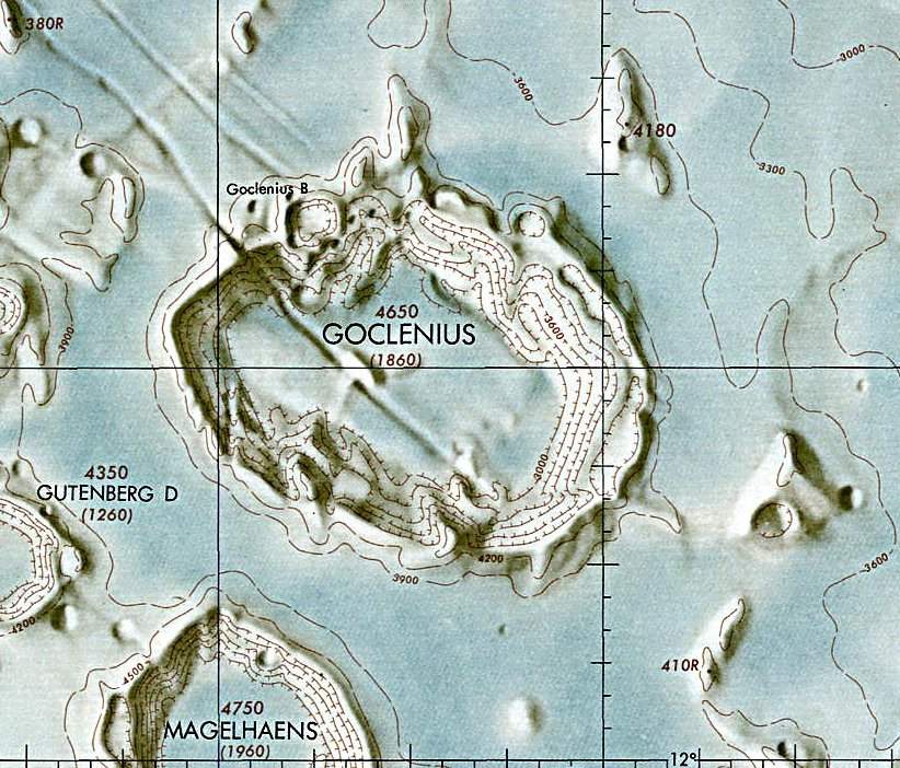 Historischer Kartenauschnitt mit Höhenangaben des Lunar and Planetary Institute