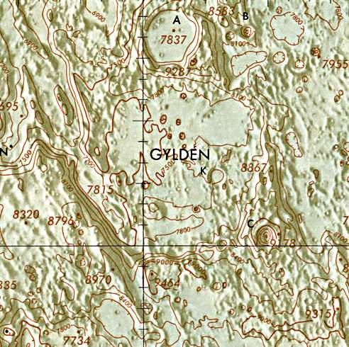Historischer Kartenauschnitt mit Höhenangaben des Lunar and Planetary Institute