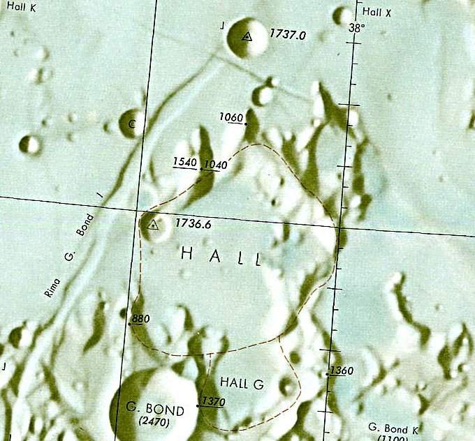 Historischer Kartenauschnitt mit Höhenangaben des Lunar and Planetary Institute