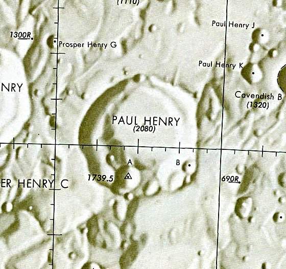 Historischer Kartenauschnitt mit Höhenangaben des Lunar and Planetary Institute