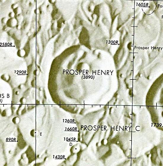 Historischer Kartenauschnitt mit Höhenangaben des Lunar and Planetary Institute