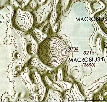 Historischer Kartenauschnitt mit Höhenangaben des Lunar and Planetary Institute