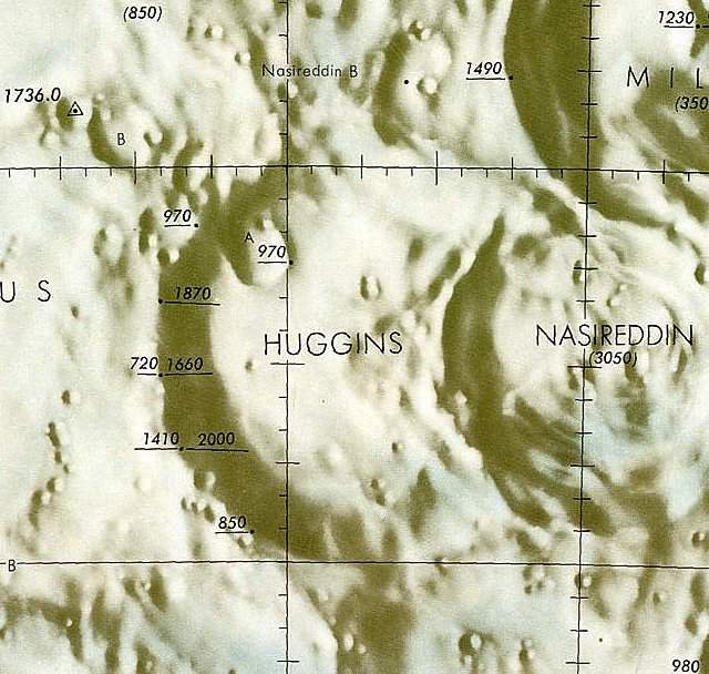 Historischer Kartenauschnitt mit Höhenangaben des Lunar and Planetary Institute
