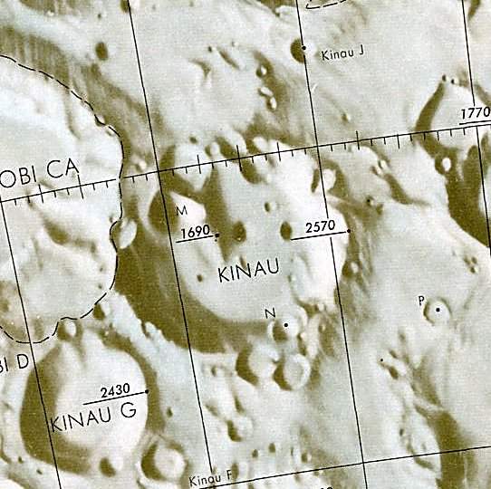 Historischer Kartenauschnitt mit Höhenangaben des Lunar and Planetary Institute