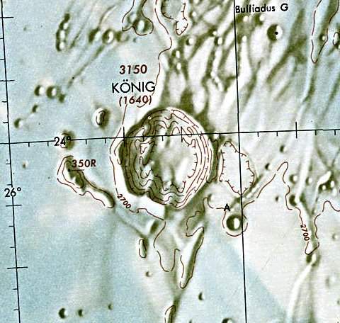 Historischer Kartenauschnitt mit Höhenangaben des Lunar and Planetary Institute