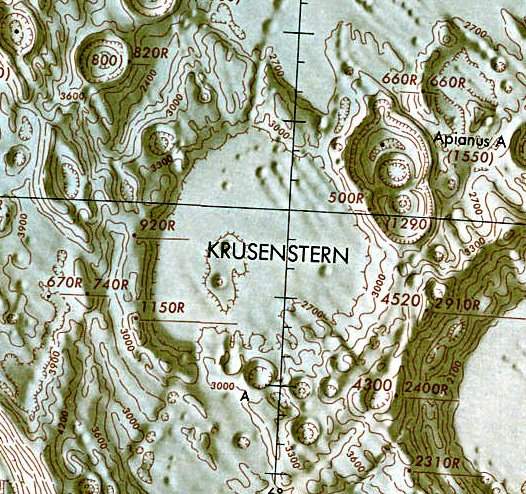 Historischer Kartenauschnitt mit Höhenangaben des Lunar and Planetary Institute