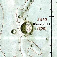 Historischer Kartenauschnitt mit Höhenangaben des Lunar and Planetary Institute