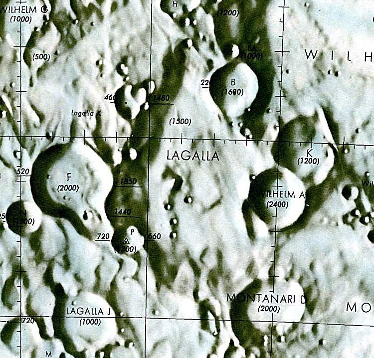 Historischer Kartenauschnitt mit Höhenangaben des Lunar and Planetary Institute