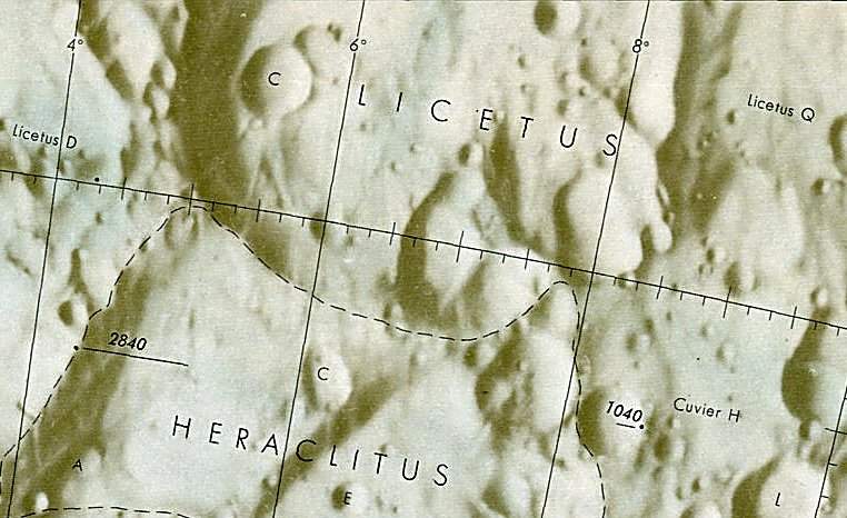 Historischer Kartenauschnitt mit Höhenangaben des Lunar and Planetary Institute