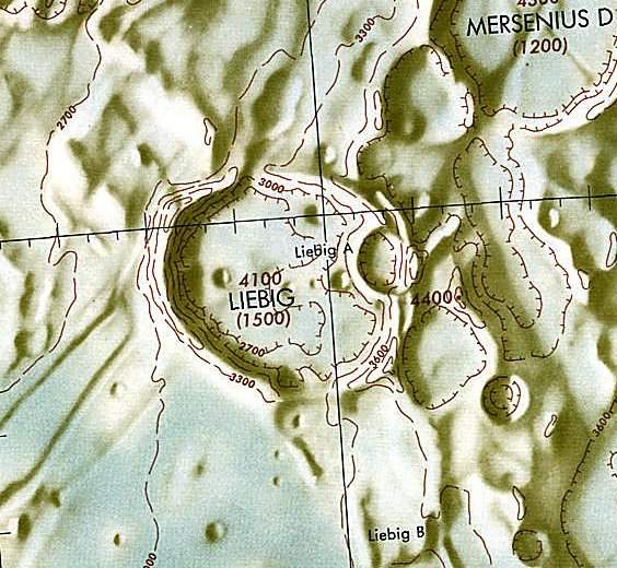 Historischer Kartenauschnitt mit Höhenangaben des Lunar and Planetary Institute