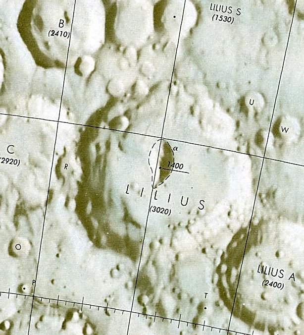Historischer Kartenauschnitt mit Höhenangaben des Lunar and Planetary Institute