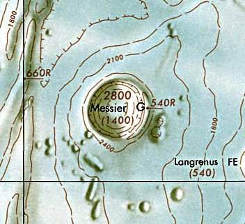 Historischer Kartenauschnitt mit Höhenangaben des Lunar and Planetary Institute