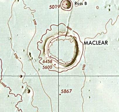 Historischer Kartenauschnitt mit Höhenangaben des Lunar and Planetary Institute