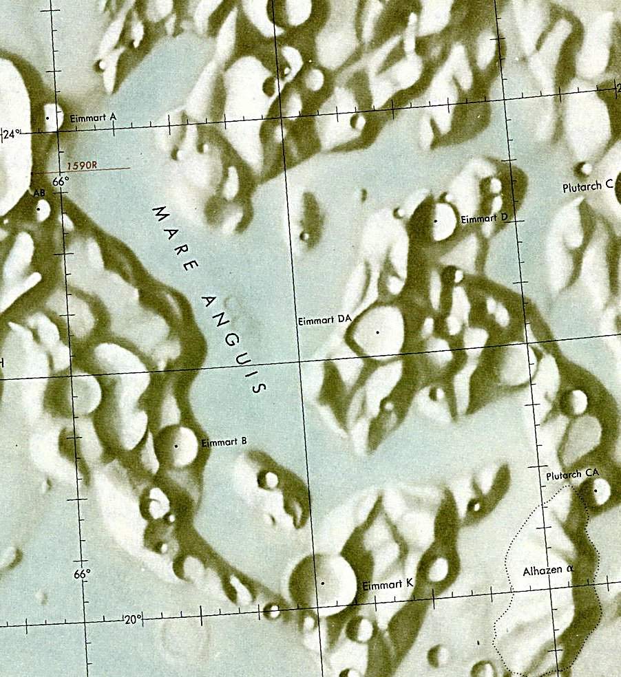 Historischer Kartenauschnitt mit Höhenangaben des Lunar and Planetary Institute
