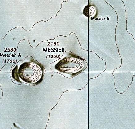 Historischer Kartenauschnitt mit Höhenangaben des Lunar and Planetary Institute