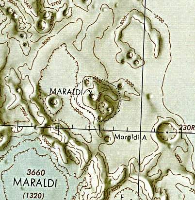 Historischer Kartenauschnitt mit Höhenangaben des Lunar and Planetary Institute