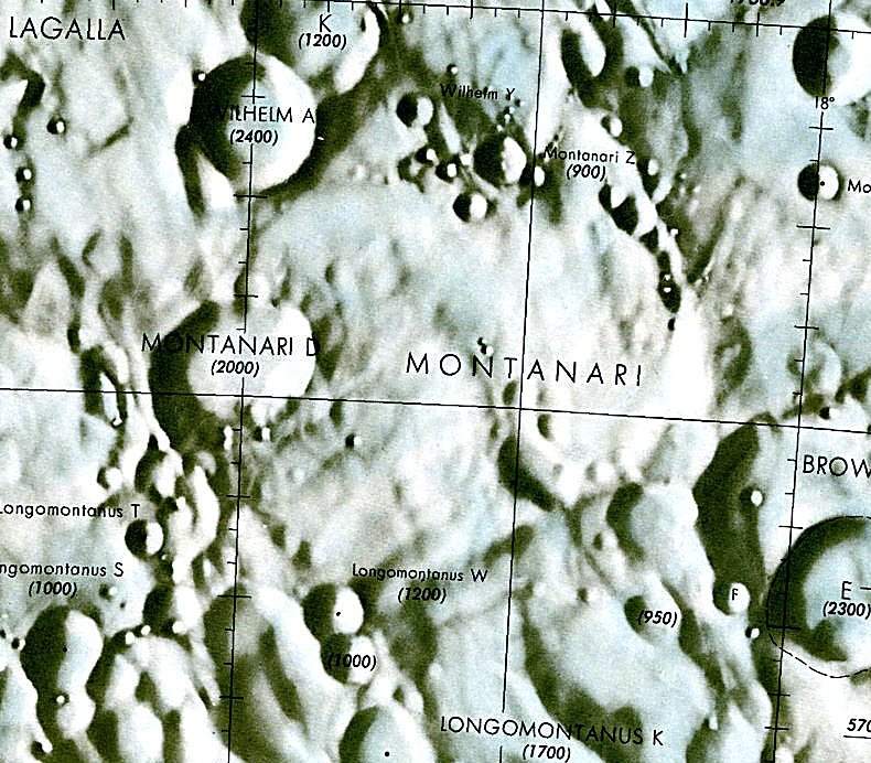 Historischer Kartenauschnitt mit Höhenangaben des Lunar and Planetary Institute