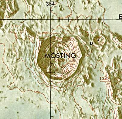 Historischer Kartenauschnitt mit Höhenangaben des Lunar and Planetary Institute