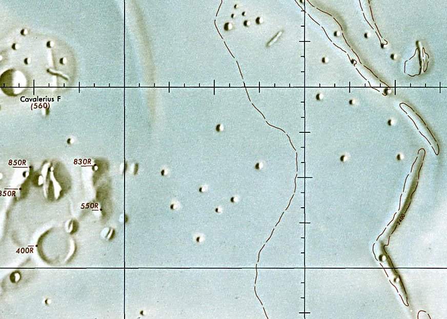Historischer Kartenauschnitt mit Höhenangaben des Lunar and Planetary Institute