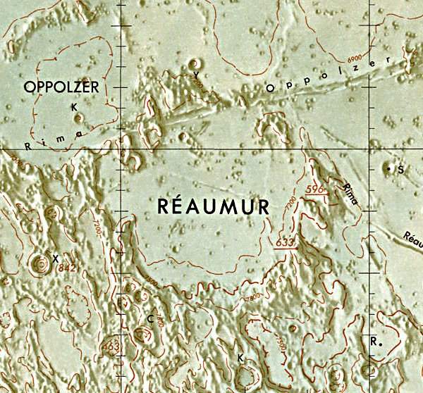 Historischer Kartenauschnitt mit Höhenangaben des Lunar and Planetary Institute