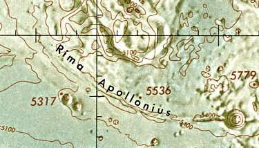 Historischer Kartenauschnitt mit Höhenangaben des Lunar and Planetary Institute