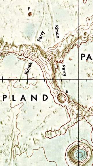 Historischer Kartenauschnitt mit Höhenangaben des Lunar and Planetary Institute